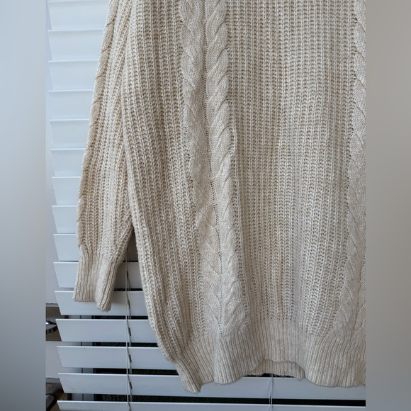 Liny Xin Sweater Womens Large Ivory Merino Wool Blend Cable Knit Long Pullover L - Picture 2 of 8
